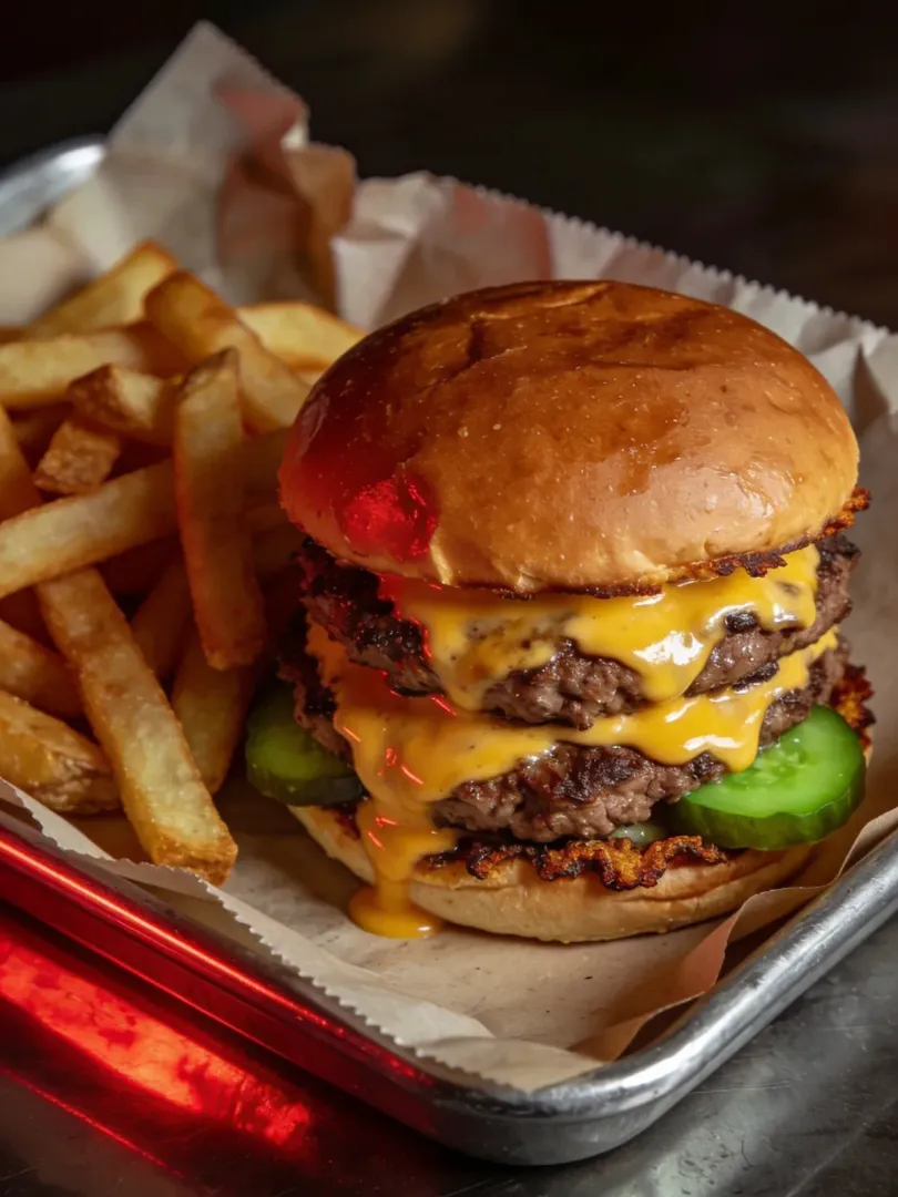 Smash Club: Smash Burger mit Cheddar und Pommes