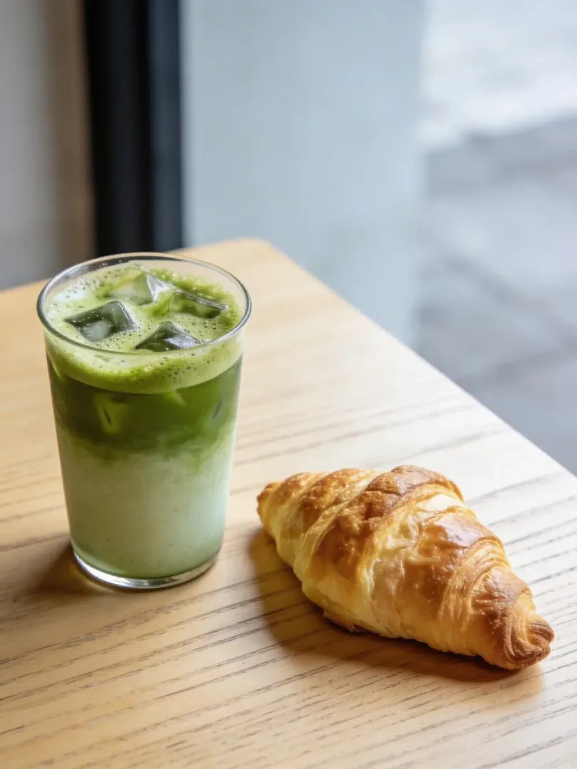 Matcha Haus: Iced Matcha und Croissant