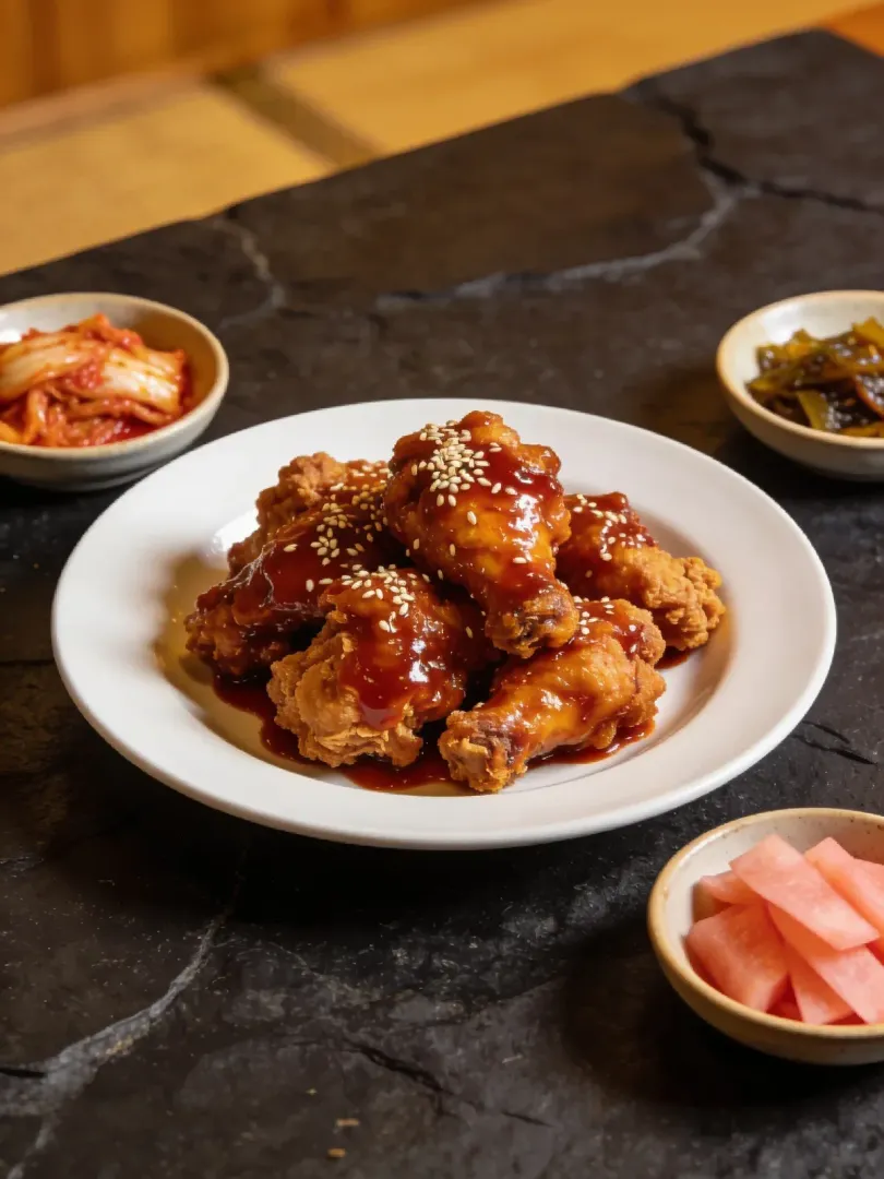 Seoulmate: Glasiertes Korean Fried Chicken mit Kimchi